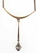 Art-Deco-Diamant-Collier, 585er GG/WG, Anhang besetzt mit 1 Brillant, L.39 cm