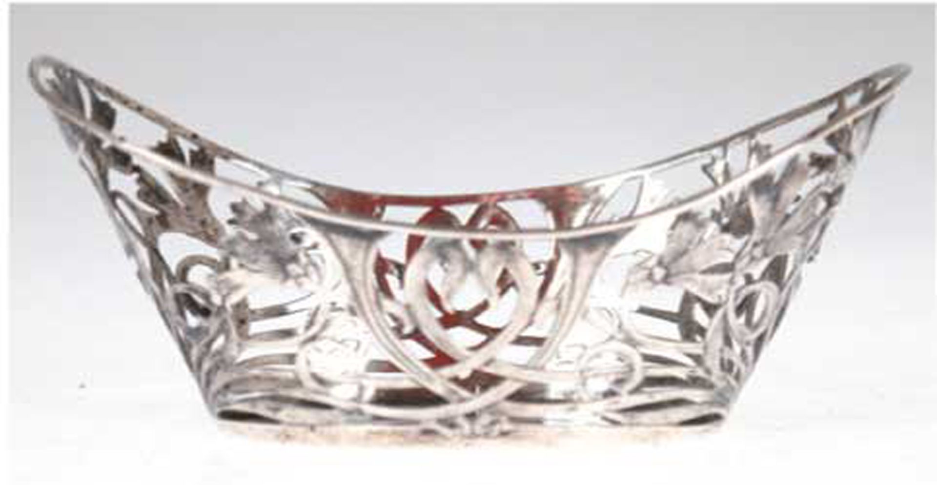 Körbchen, 800er Silber, punziert, 47 g, ovale Form mit floral durchbrochener Wandung, beschädigt, 5