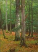 Ohlsen, Theodor (1855-1909) "Im Buchenwald", Öl/Lw., signiert u.r., 1 Hunterlegung, 68x46 cm, Rahme