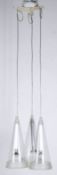 Design-Hängelampe "Fucsia", Achille Castiglioni für Flos, Italien, trichterförmige Glasschirme mit 