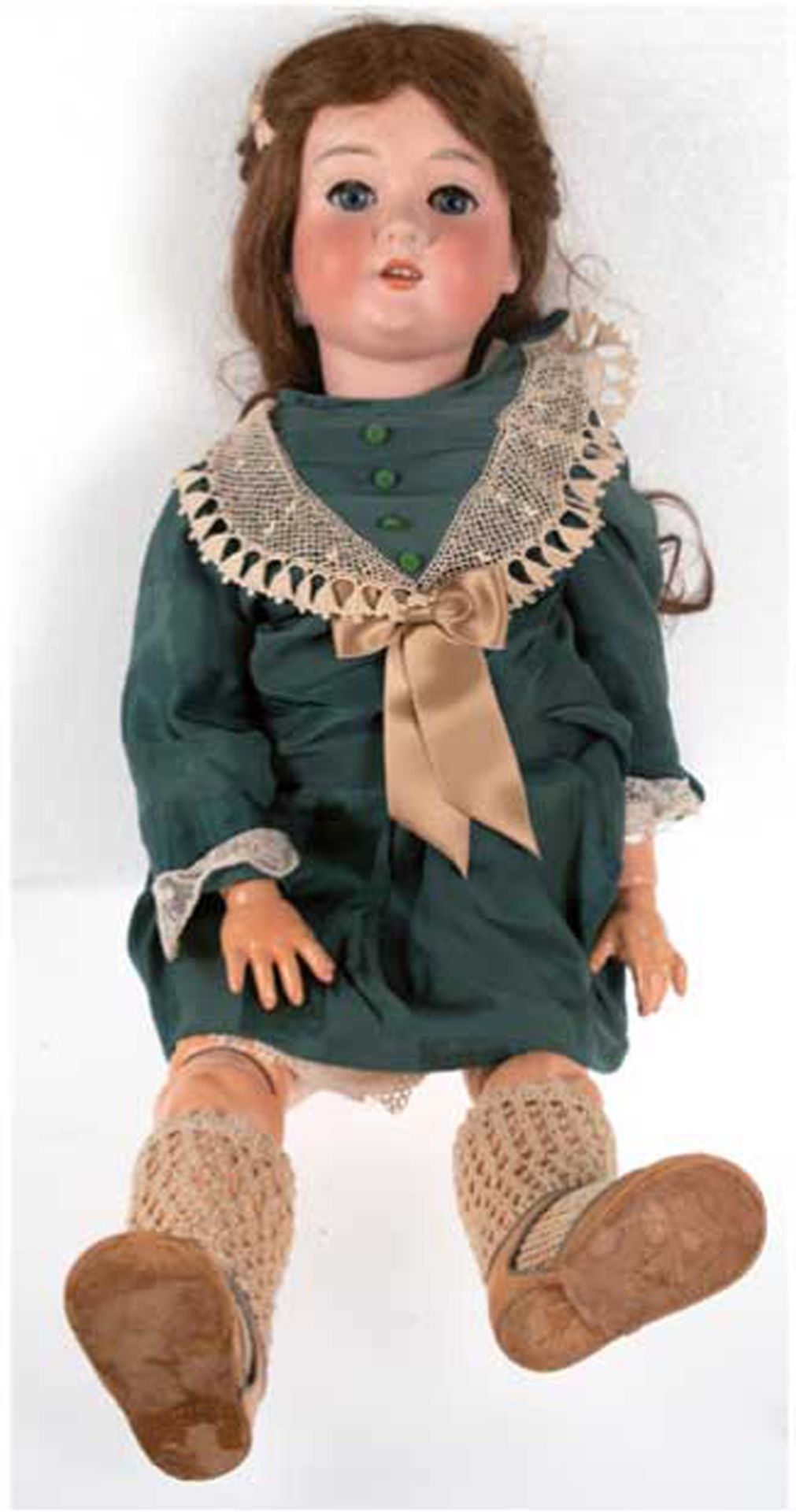 Große Porzellankopfpuppe mit Kurbelkopf, Schoenau und Hofmeister, im Stern "PB", Germany 1906, blau