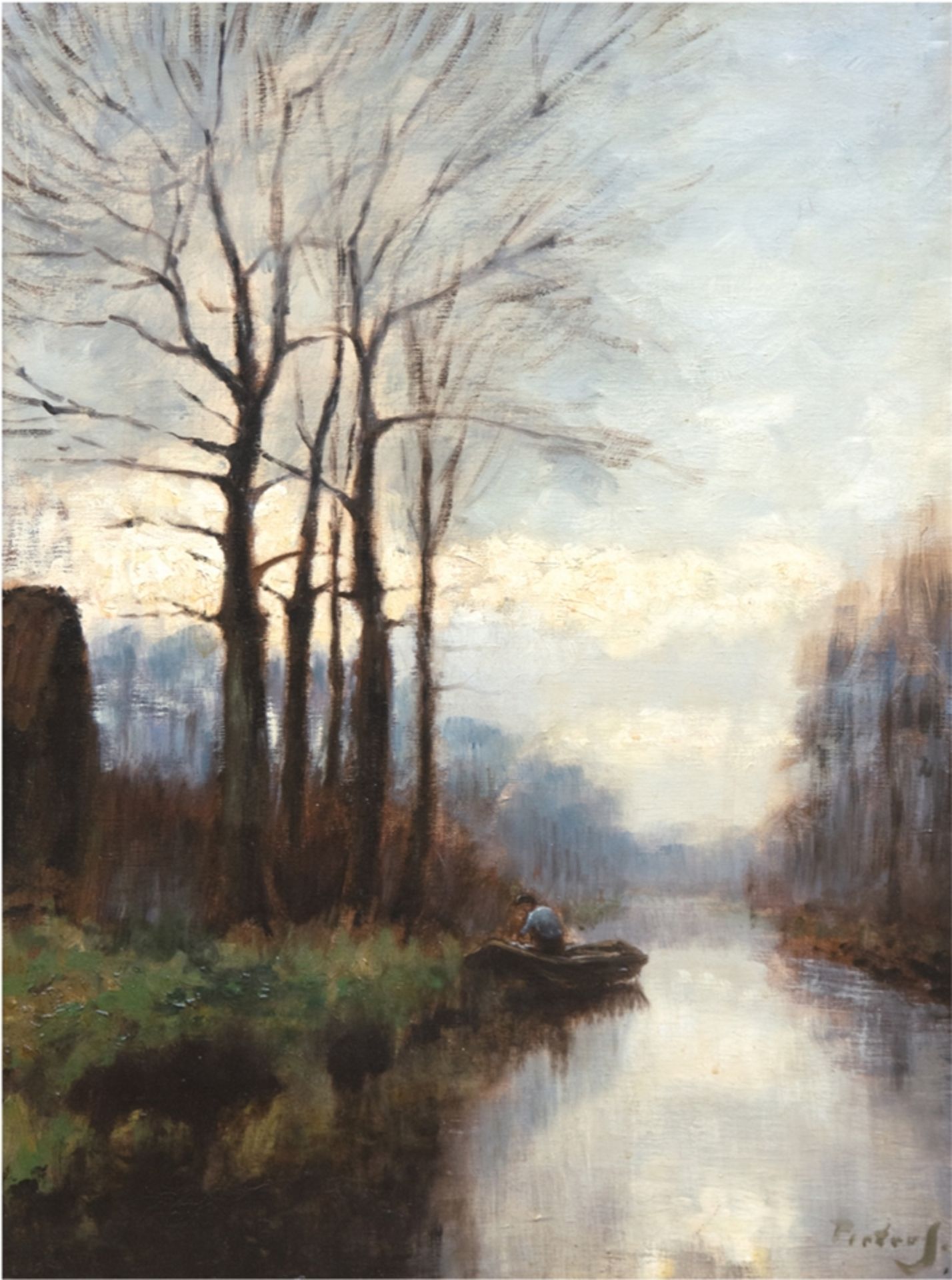 Pieters (um 1900) "Herbstliche Bootsfahrt", Öl/Lw., signiert u.r., 69x48 cm, Rahmen