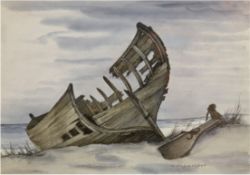 Hoffmeister, Wilhelm (1908 Berlin-1991 Hamburg) , Maritimes Thema der Kurischen Nehrung "Bootswrack