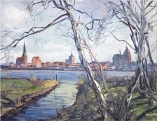 Tschirch, Egon (1889 Rostock-1948 Rostock) "Blick über die Warnow auf Rostock", Öl/Lw., 68x84 cm, R