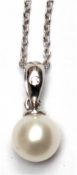 Kette, 925er Silber rhodiniert, echte Perle ca. 7 mm Durchmesser , Kettenlänge ca. 46 cm
