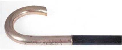 Gehstock mit 800er Silbergriff, dunkler Schuß, Griff mit Monogramm und dat. 18.11.04, L. 90,5 cm