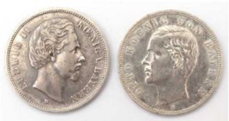 2x 5 M Bayern, 1874 D und 1901 D