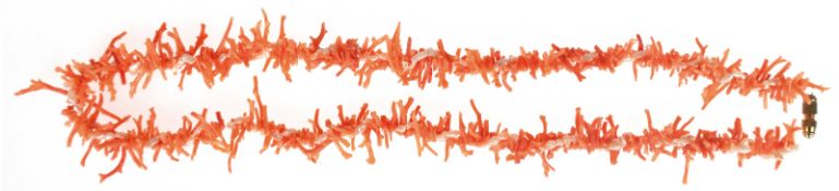 Kette aus Astkoralle und Flußperlen, lachsfarben, L. 55 cm