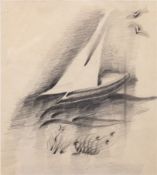 "Segelboot", Bleistift/Papier, unsign., im Stil von Lyonel Feininger, 28x25 cm, im Passepartout hin