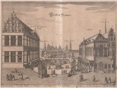 Kirchhoff, H.S. Maria "Bremen Markt - alte Ansicht um etwa 1653", Stich nach Merian, Knickfalte que