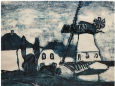 Nolde, Emil (1867 Nolde b. Burkal-1957 Seebüll) "Dorf mit Windmühle", Druck, 53x66 cm, im Passepart