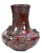 Jugendstil-Bodenvase, Edmond Lachenal (1855-1948), unterm Boden sign., Steingut, rot glasiert, brau