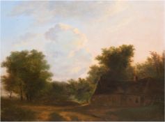 Jacobsen, A.G. (1806-1868) Romantiker "Idyllische Landschaft mit Bauernhaus", Öl/ Holz, signiert un