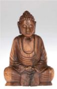 Buddha-Figur, Nepal, Holz geschnitzt, H. 21 cm
