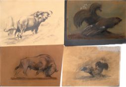 Atelier-Mappe Werner Ehlert (1905-?) "2 Figur-Studien und 4 Tier-Studien", Zeichnungen/ Entwürfe, K