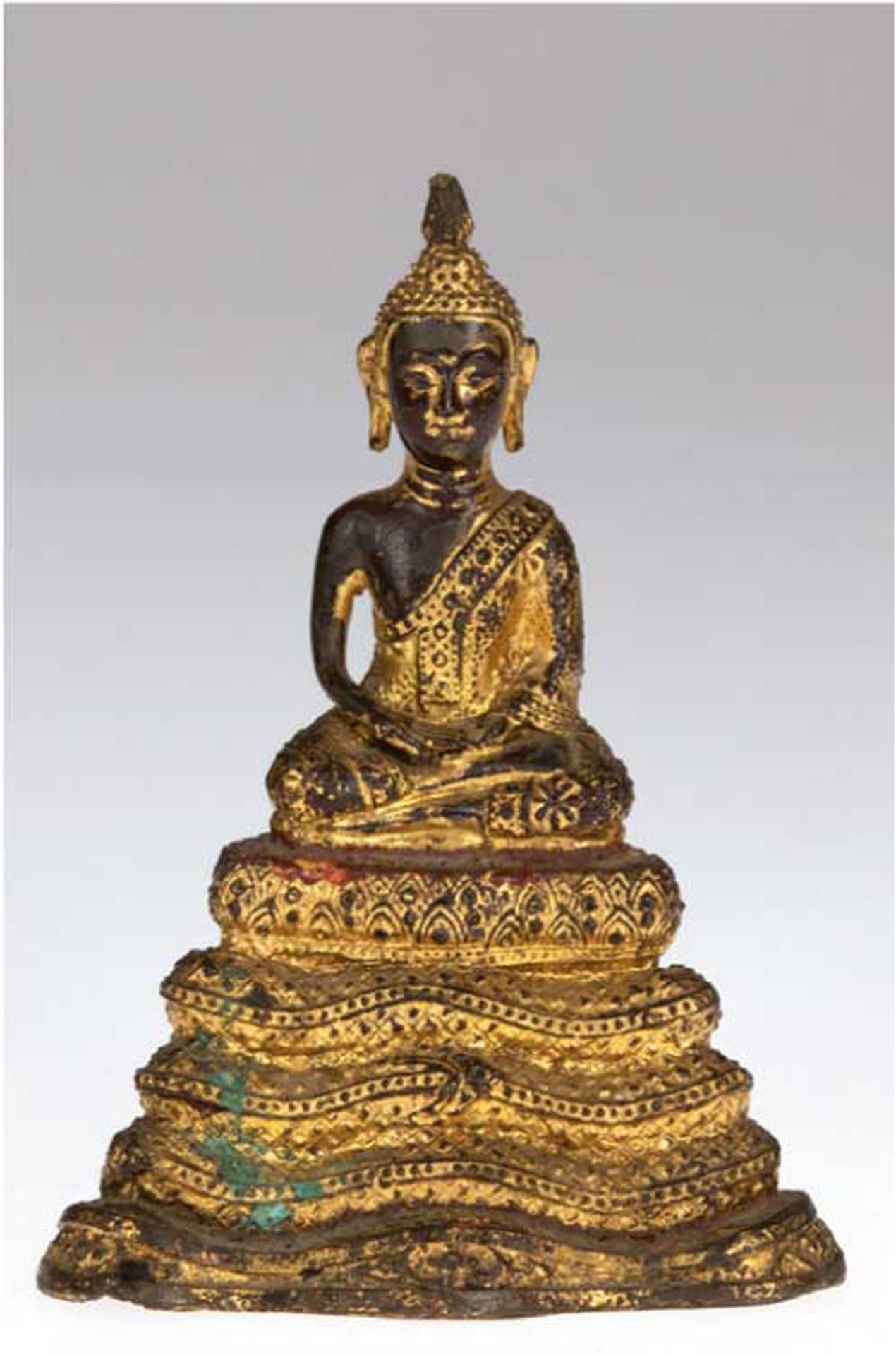 Buddha-Figur "Buddha mit Erleuchtung in Meditationshaltung auf gestuftem Sockel sitzend", Thailand,