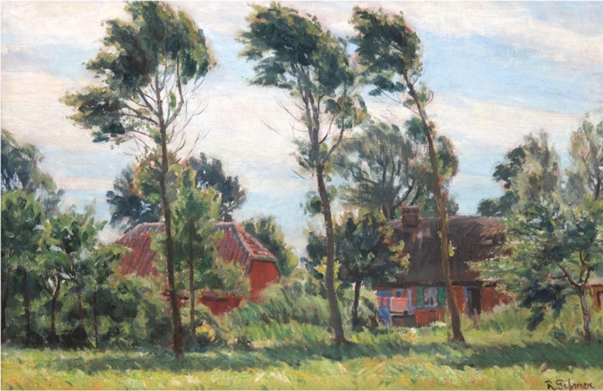 Geßner, Robert (1889 Venedig-1973 Born/Darß) "Bauernkaten", Öl/Lw., sign. u.r., 44,5x61 cm, Rahmen 
