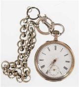 Taschenuhr, um 1900, 800er Silber, Emaillezifferblatt mit römischen Zahlen (beschädigt) und dezentr