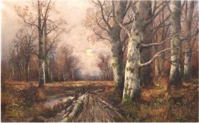 Predil, Victor (Landschaftsmaler um 1900) "Blick in den Birkenwald", Öl/ Lw., sign. u.r., 74,5x115 