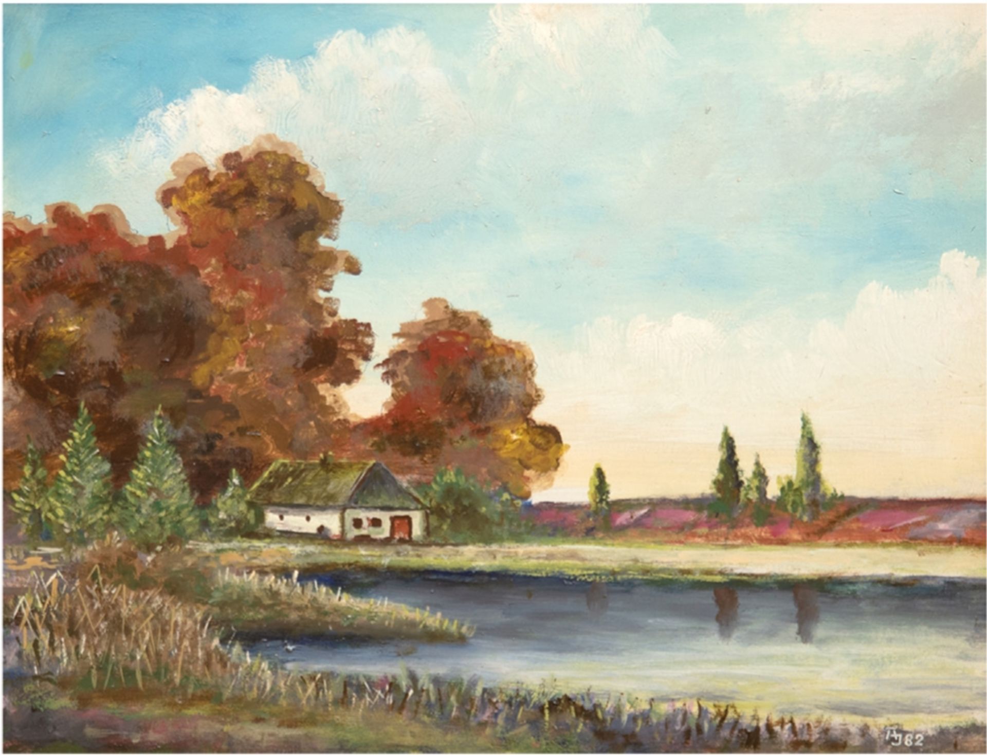 Janzen, Alfred (1907-1986 Bad Sülze) "Norddeutsche Seenlandschaft", Öl/Hf., monogr. und dat. ´82 u.