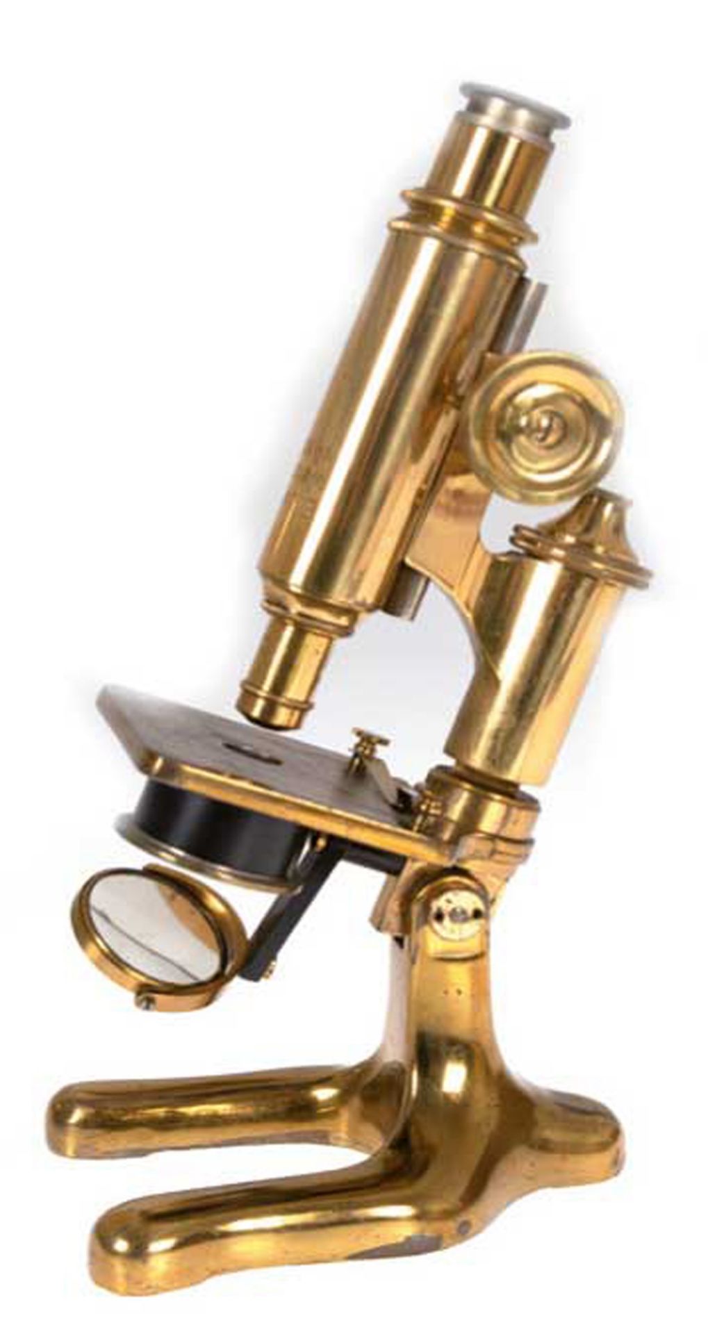Mikroskop "E. Leitz Wetzlar", 19. Jh., massives Messingstativ, fein justierbare Höhenverstellung de