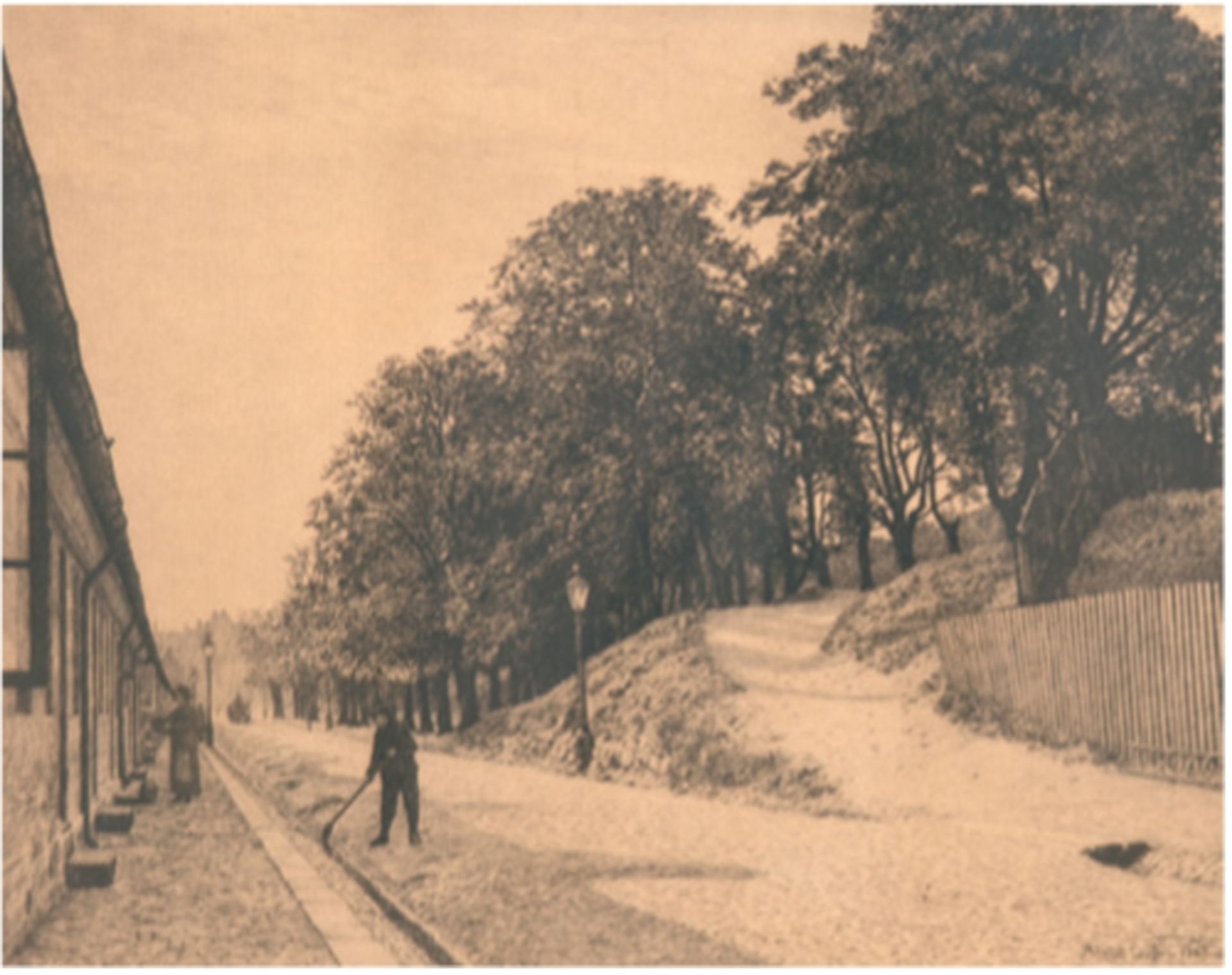 Larsen, Adolph (1856 Kopenhagen-1942 Svejbæk, Region Midtjylland) "Straßenszene", Radierung, in d