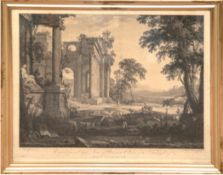 Vivares, Francois "Ruine mit Personen und Vieh", Kupferstich, 1762, 44x54 cm, hinter Glas und Rahme