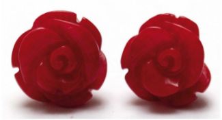 Ohrstecker, 925er Silber, echte Koralle in Form einer Rose, rot, Durchmesser ca. 11- 12 mm