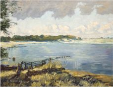 Angresius, H. (um 1950/60) "Nordische Seenlandschaft", Öl/Lw., sign. u.l., 65x80 cm, ungerahmt