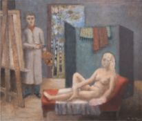 Haer, Adolf de (1892 Düsseldorf-1944 Osnabrück) "Maler mit Akt im Atelier", Öl/Lw., sign. u.r., 71x