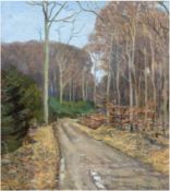 Blumensaadt, Aage Trolle (1889-1939) "Waldweg im Spätherbst", Öl/Lw., signiert u.r., 65x55 cm, Rahm