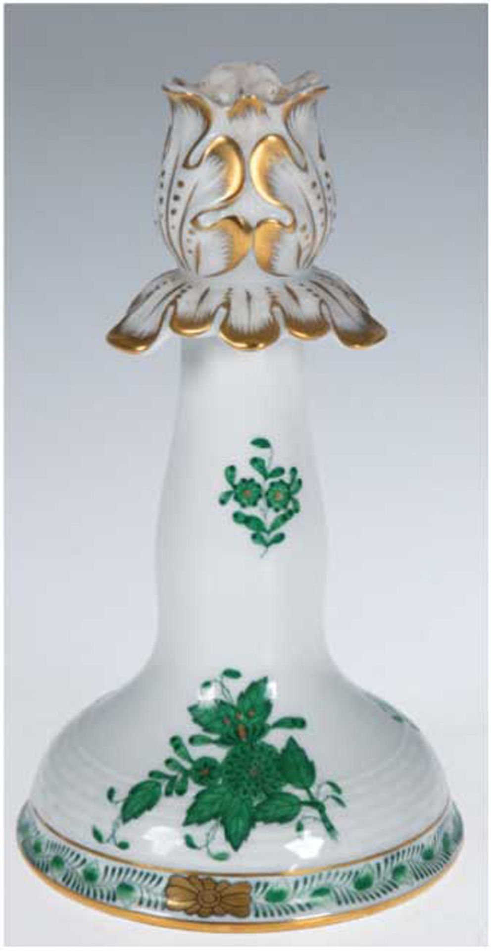 Kerzenleuchter, Herend, Apponyi grün, Goldstaffage, H. 15 cm