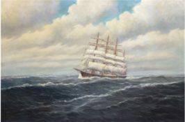 Marinemaler "Segelschiff auf hoher See", Öl/Lw., undeutl. sign. u.l., 80x120 cm, Rahmen