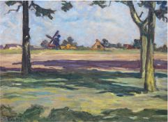 Bruhn, Theodor (Norddeutscher Landschaftsmaler d. 1. Hälfte d. 20. Jh.) "Mühle am Dorfrand", Öl/Mp.