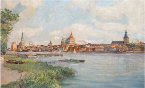 Blankenburg, Richard (1891 Frankfurt Oder-1955 Rostock) "Rostock- vom Gehlsdorfer Ufer aus gesehen"