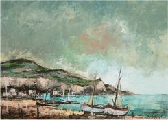 Gaulin, M. (Französischer Künstler um 1960) "Angelandete Fischerboote in der Bretagne", Öl/Lw., sig