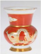 Vase, Fraureuth, Handmalerei, Mingh-Drache und Goldstaffage, berieben, H. 8 cm