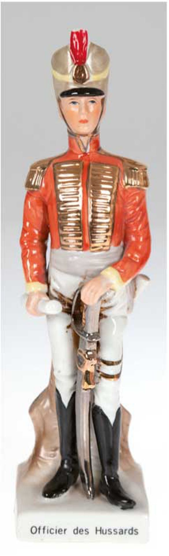Figur "Officier des Hussards", Porzellan, polychrom bemalt, ungemarkt, H. 23 cm