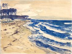 Tschirch, Egon (1889 Rostock-1948 Rostock) "Darßer Weststrand", Aquarell, rücks. bez. "Egon Tschich