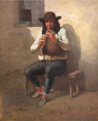 Maler des 19. Jh. "Flötespieler", Öl/Lw., nachträgl. bez. "E.Loubon", u.l., 40x32 cm, Rahmen