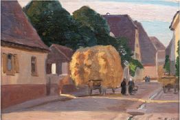 Kallmorgen, Friedrich (1856 Bez. Altona/ Hamburg-1924 Grötzingen) "Erntewagen auf der Dorfstraße", 