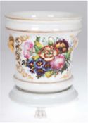 Biedermeier-Übertopf auf Untersatz, Porzellan, floral bemalt und Goldstaffage (berieben), Untersatz