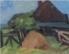 Wichern, H. "Bauernhof", Öl/Mp., sign. u.r., 38,5x48,5 cm, Rahmen