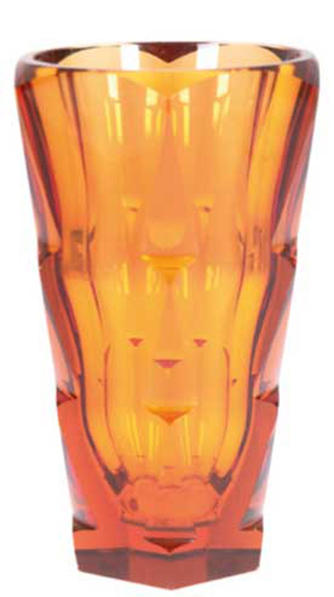 Art-Deco-Vase, Moser, Karlsbad, 6-seitig facettierter Korpus mit keilförmig gebrochenen Kanten, H.