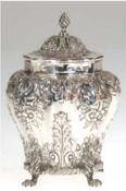 Teedose, Birmingham 1894, 925er Silber, punziert, 263 g, geschweifte Form auf 4 Relieffüßen, umlauf