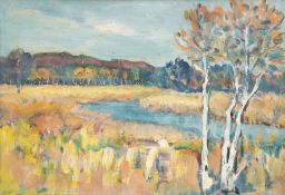 Impressionist "Birken in Flußlandschaft", rücks. "Flußlandschaft im Gebirge", Öl/Mp., unsigniert, 4