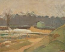 Wolmar, Gustav (1880-1971 Kopenhagen) "Flußlandschaft", Öl/Lw., monogr. "G.W" u.r., 59x68 cm, Rahme