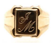 Herrenring, GG 585, 7,1 g, gravierte Platte „ JM“ ?, RG 67, Innendurchmesser 21,3 mm