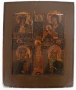 Vierfelder-Ikone, 19. Jh., 4 Darstellungen der Gottesmutter, Eitempera auf Kreidegrund, 2 Rückseite