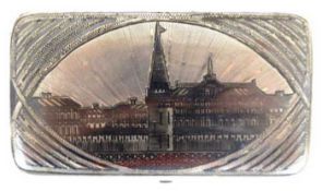 Dose, 84 Zol. Silber, innen vergoldet, Moskau 1884, gepunzt, Niellodekor mit Stadtansicht, untersei